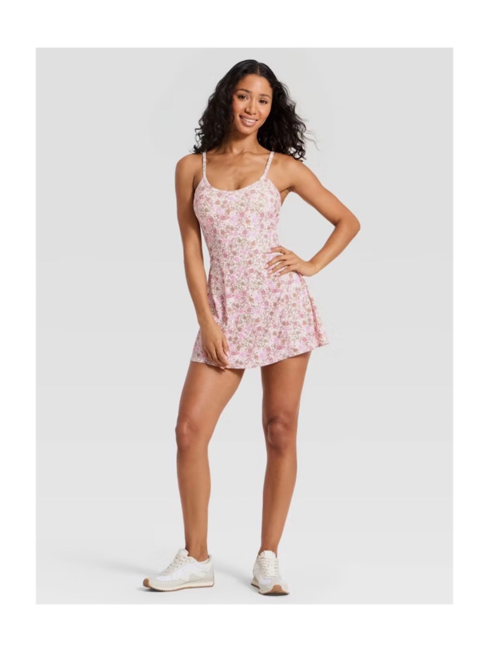 JoyLab Cinch Back Active Dress (Floral Pink - Medium)